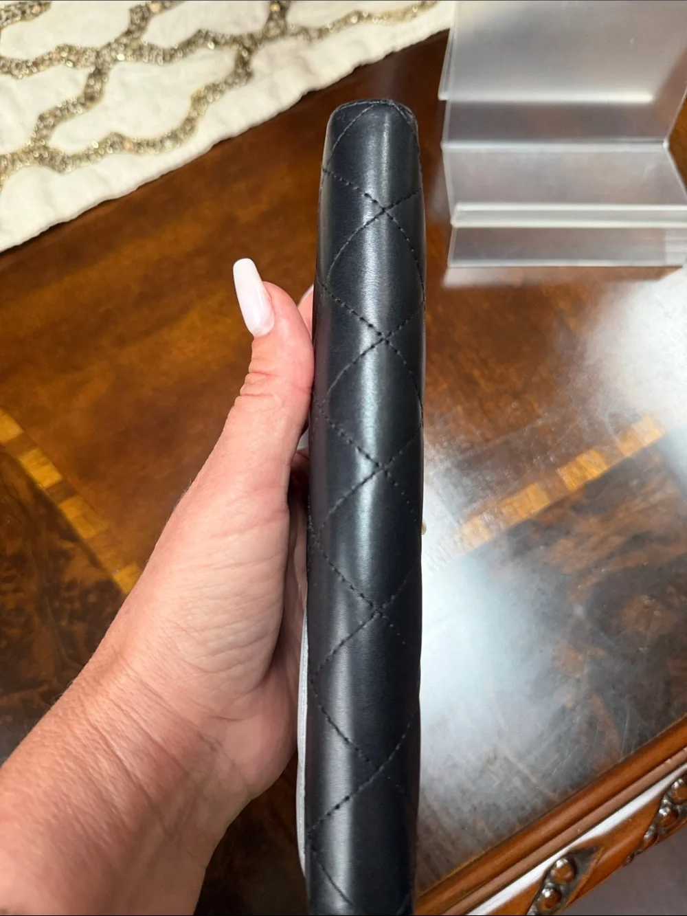 CHANEL Black Quilted Zip Wallet with Silver CC Patch